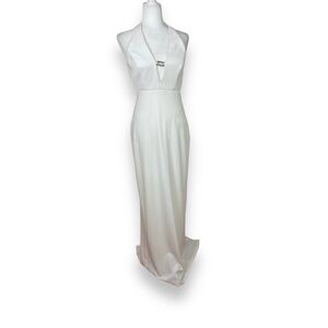 A.B.S Allen Schwartz white Halter Deep
V-neck Evening Maxi Gown Hematite M